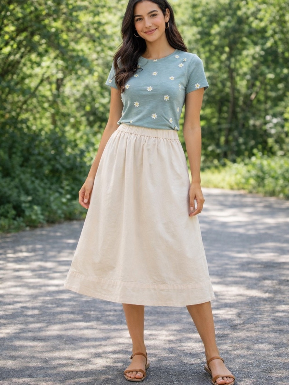 Everlane Cream Midi Skirt
